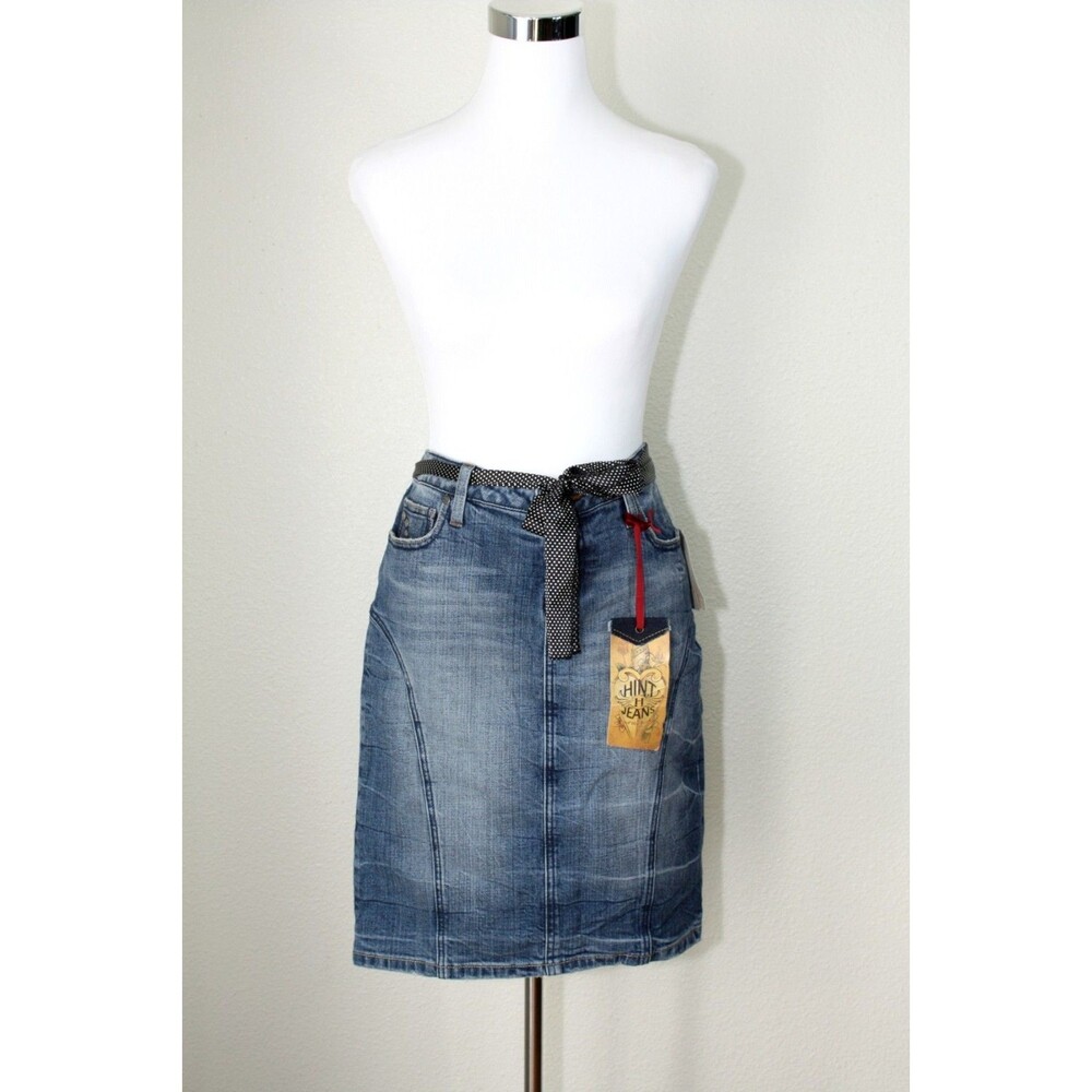 NWT HINT JEANS Casual Skirt Blue Denim / Studs / Belt ~ Junior / Teens ~11  #08